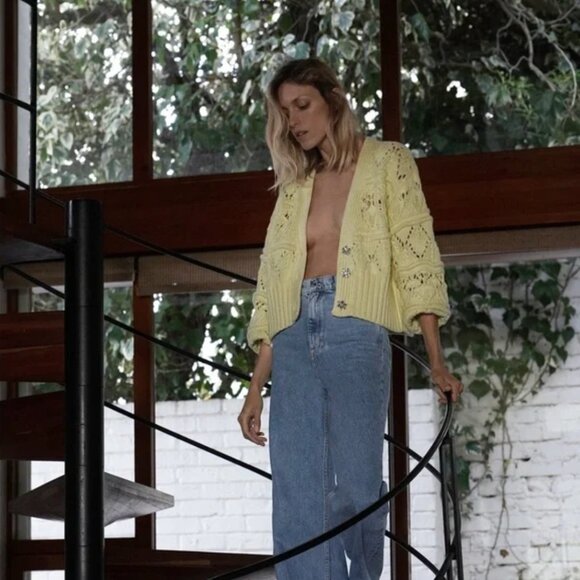 Zara Pointelle Knit Cardigan with Jewel Buttons S - Picture 1 of 9